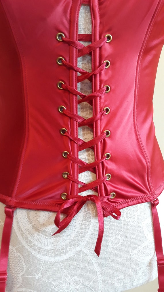 Vintage Corset with Garter Belts,Red with Silver … - image 7