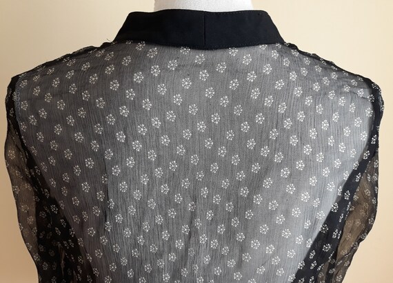 Vintage Silk Black with Beige Floral Print Front … - image 9