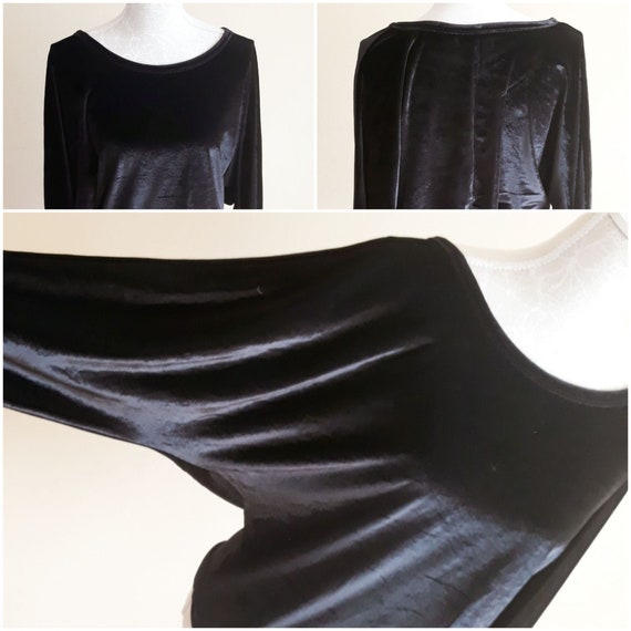 Vintage Black Velvet Top,Long Bat Sleeves Top,Shi… - image 3