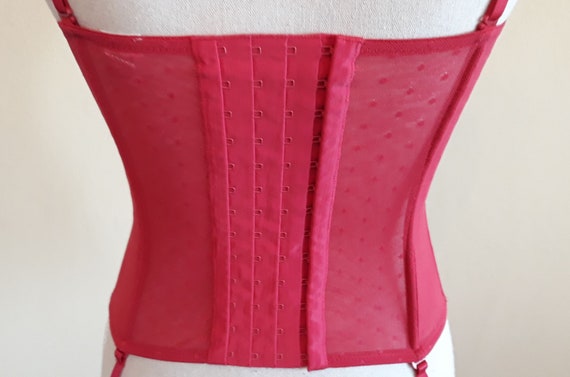 Vintage Corset with Garter Belts,Red with Silver … - image 5