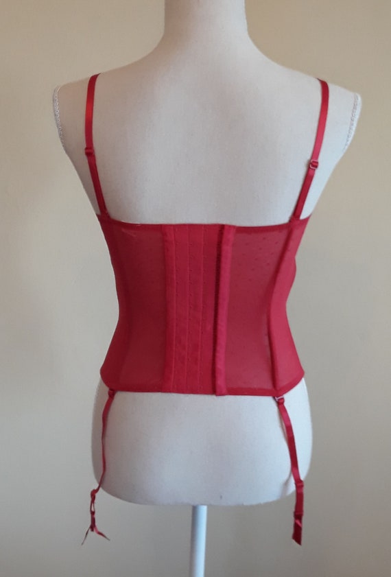 Vintage Corset with Garter Belts,Red with Silver … - image 4