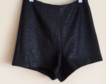 Vintage Black Short Pants,Sexy High Waist Pants,Relief Fabric Closure Zipper Behind Size US S Short Pants