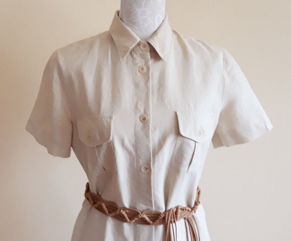 Vintage Beige Summer Dress,Long Safary Style Line… - image 1