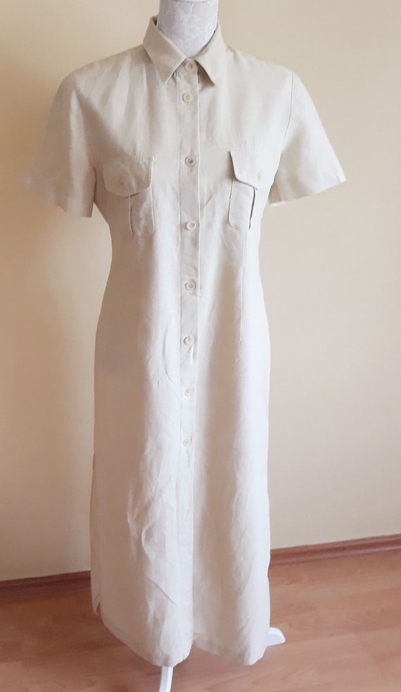 Vintage Beige Summer Dress,Long Safary Style Line… - image 4