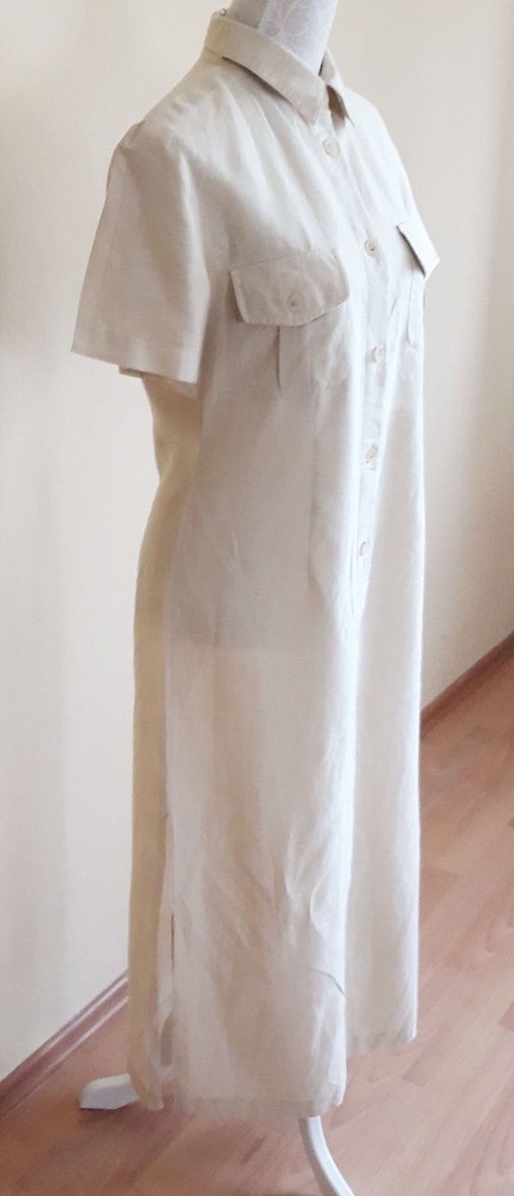 Vintage Beige Summer Dress,Long Safary Style Line… - image 6