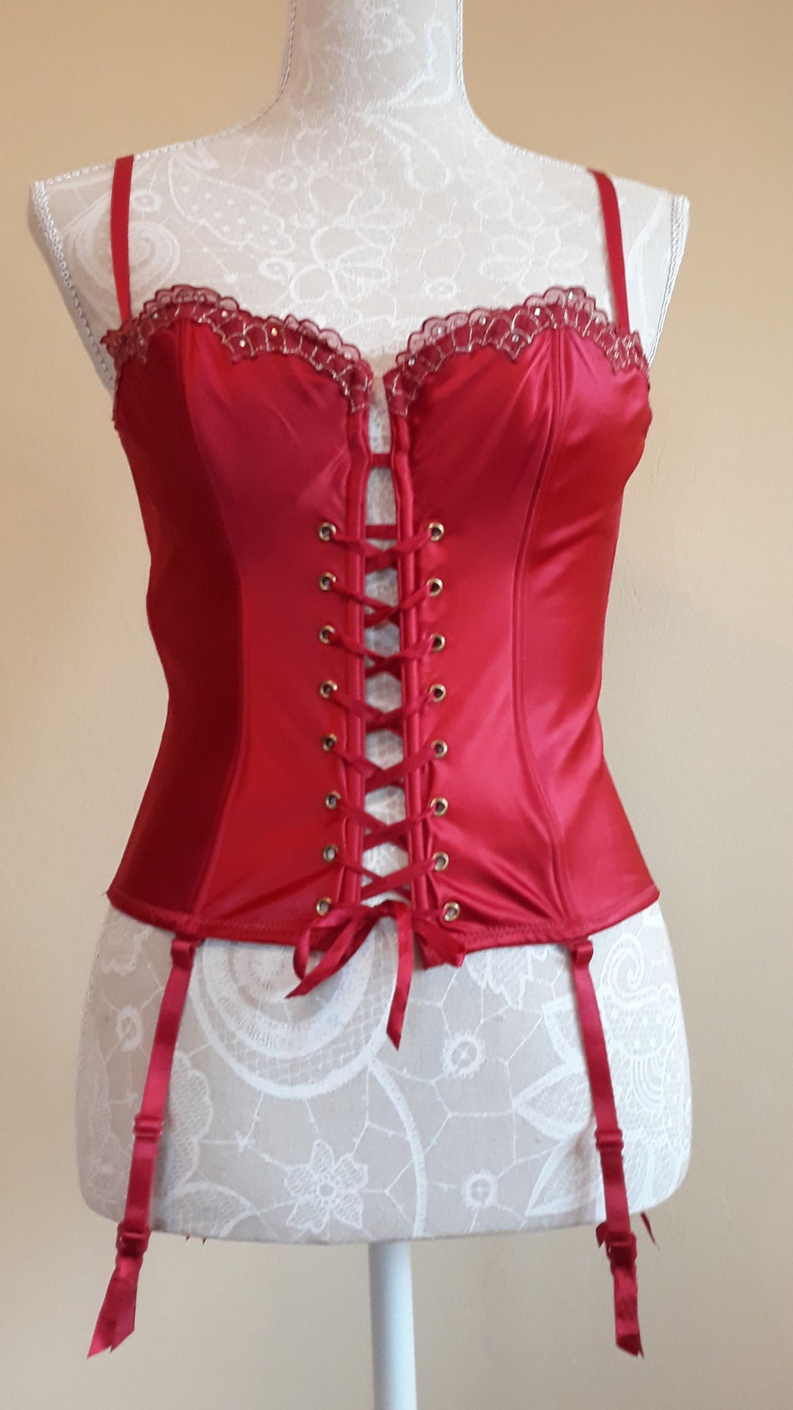Vintage Corset With Garter Beltsred With Silver Thread and - Etsy