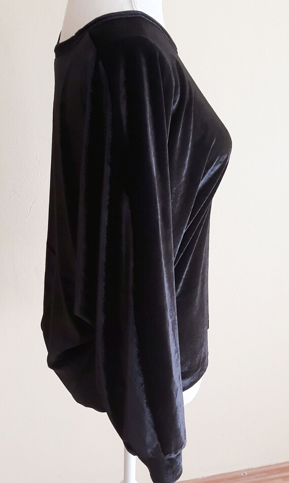 Vintage Black Velvet Top,Long Bat Sleeves Top,Shi… - image 7