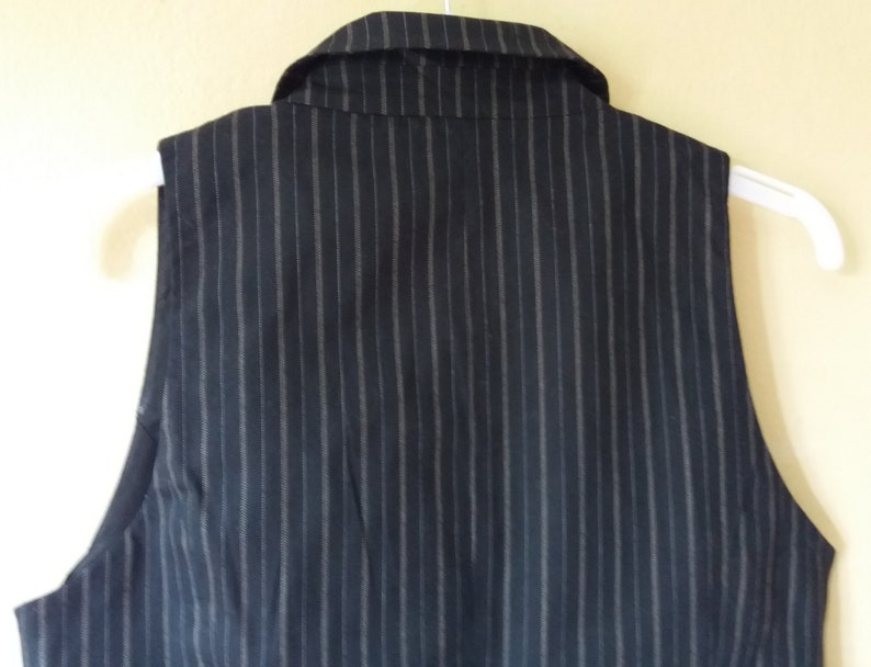 Vintage 90s Black with Beige Tiny Stripes Lined Vest Size DE 40 Waistcoat