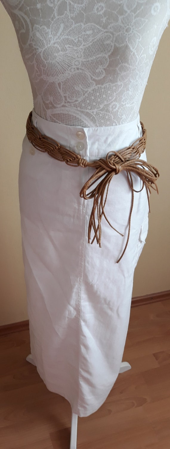 Vintage 90s White Cotton Linen High Waist Long Lined Size US M