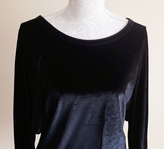 Vintage Black Velvet Top,Long Bat Sleeves Top,Shi… - image 1