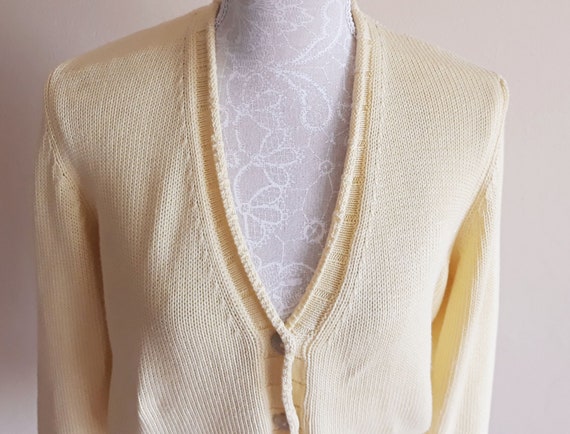 Vintage Cropped Knitted Cardigan,Yellow Buttons Fr