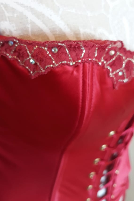 Vintage Corset with Garter Belts,Red with Silver … - image 8