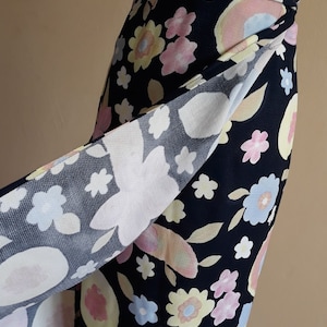 Vintage 90s Wrap Skirt,Dark Blue Colorful Floral Print Skirt,Waist Ribbon Summer Viscose Skirt,Boho Size DE 34/36 or US XS/S Skirt