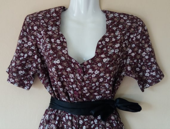 Vintage 80s Summer Burgundy Floral Print Jumpsuit,