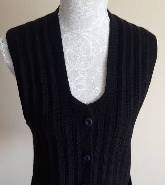 Vintage Hand Knitted Vest,Black Buttons Vest,Sleev