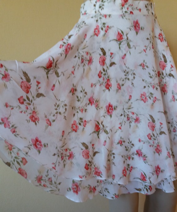 Vintage 90s Short Floral Skirt,White with Floral … - image 2