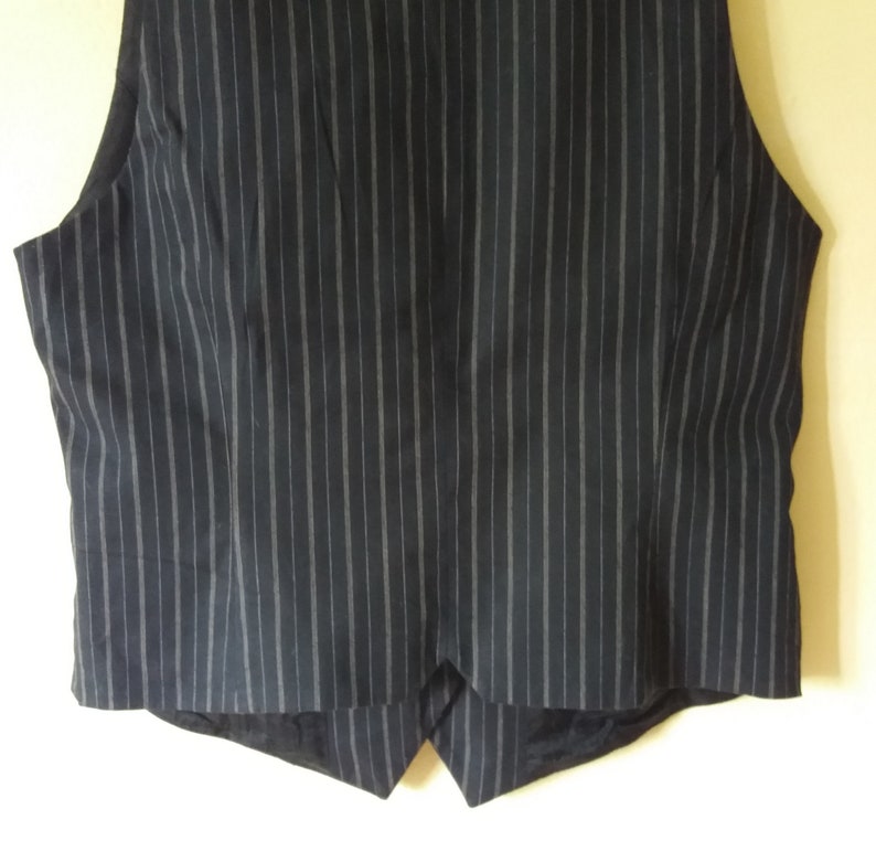 Vintage 90s Black with Beige Tiny Stripes Lined Vest Size DE 40 Waistcoat