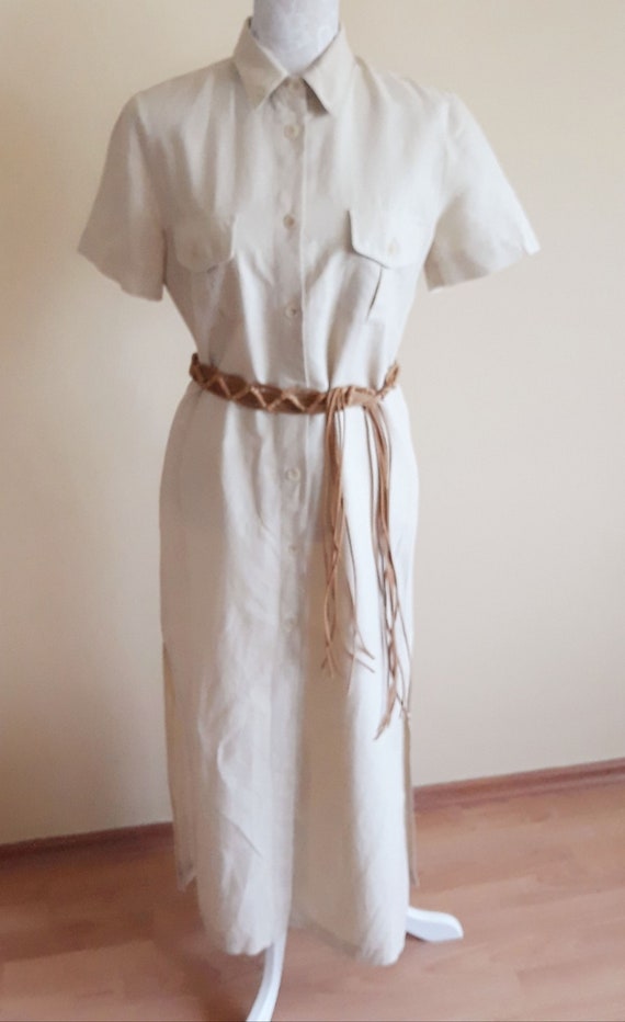 Vintage Beige Summer Dress,Long Safary Style Line… - image 2