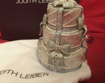 Extrem seltene Judith Leiber 3 Stufen Swarovski Hochzeit Kuchen Geldbörse in blau!