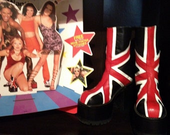RESERVED**Rare 90's Buffalo Union Jack Platform Boots - as seen on Geri "Ginger Spice'' for the premiere of the SpiceWorld movies!