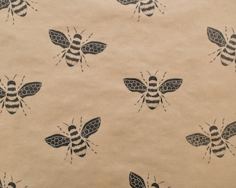 Bumble Bee Wrapping Paper, Bee Gift Wrap, Lino Printed Wrapping Paper, Father's Day Wrapping, Printed Brown Paper, Stamped Wrapping Paper