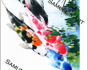 Giclee Print, Art, Artwork, Fine Art, Painting, Home Decor, Gift, Print, Samuels Art, Present, Wall Decor, Koi Fish, Fish