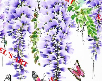 Giclee Print, Art, Artwork, Fine Art, Painting, Home Decor, Gift, Print, Samuels Art, Present, Wall Decor, Wisteria, Butterfly, Flower, Tree