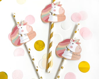 Einhorn Geburtstags Party Strohhalme, beschreibbar mit edlen gold metallic Papier Strohhalmen