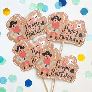 4 cake topper PIRAT with Happy Birthday, cake topper