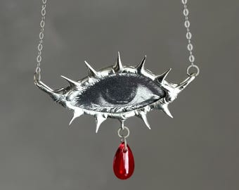 Spiky Crying Eye Pendant Victorian Mourning Jewelry Macabre Necklace Evil Eye Soldered Jewelry Spiky Necklace Whimsigoth Witchcore Medieval