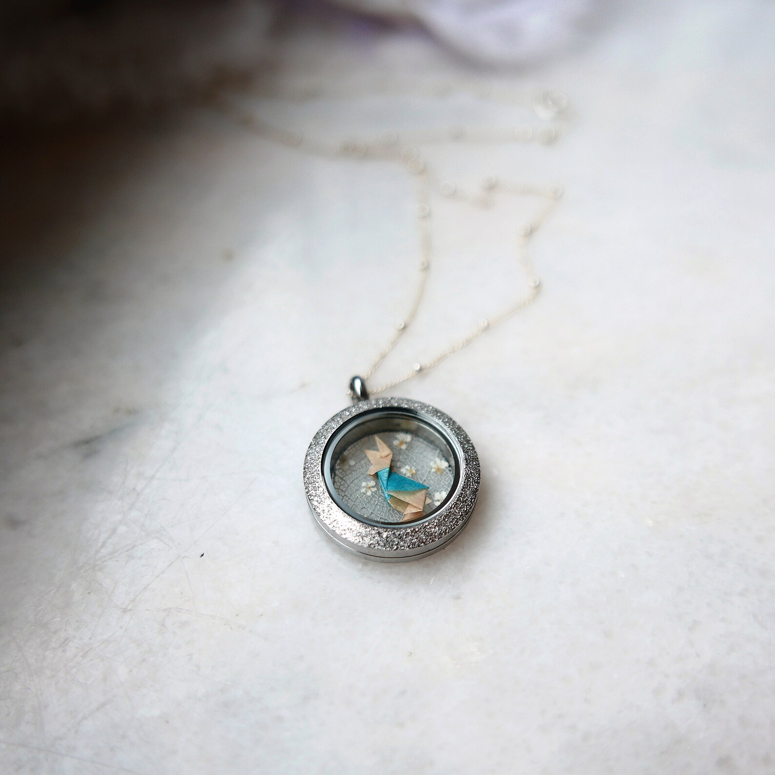 Peter Rabbit Locket Origami Bunny Glass Locket Sterling Silver Locket ...
