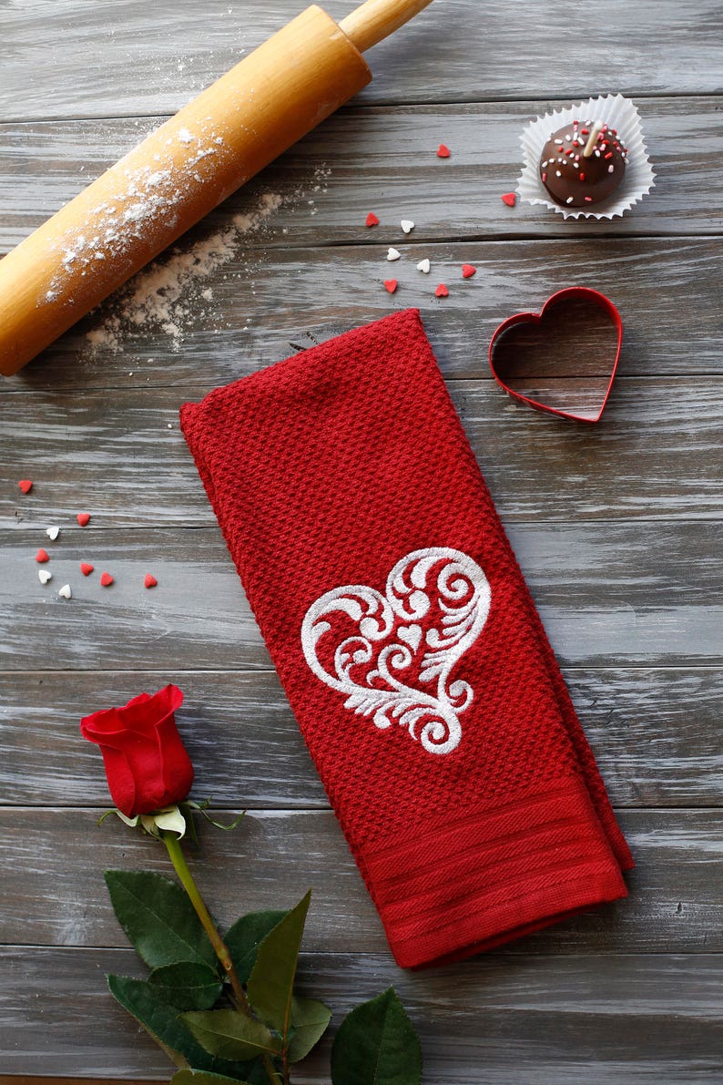 Valentine Towel Valentine Decor Embroidered Kitchen Towel Etsy