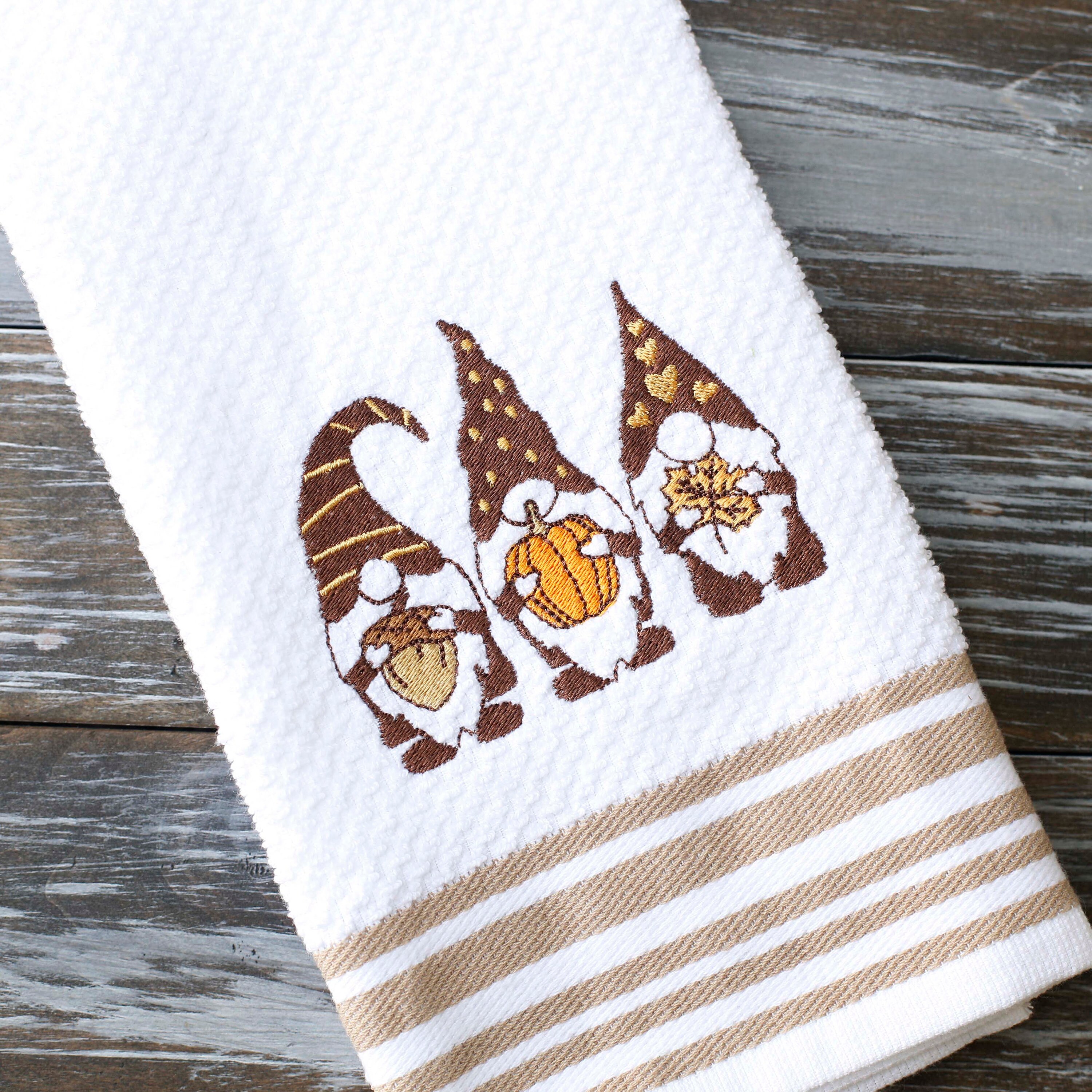 Gnome Towel Fall Embroidered Towel Halloween Decor Kitchen Etsy UK