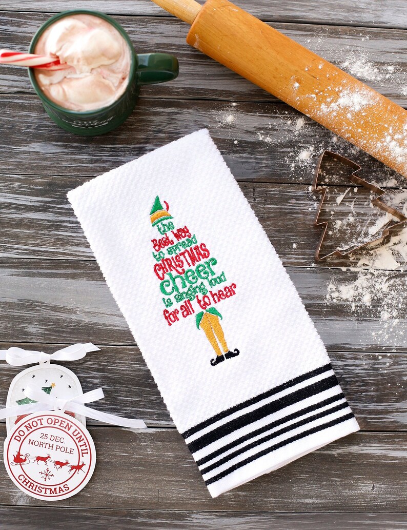 Christmas Embroidered Towel Holiday Decor Kitchen Towel Elf Etsy