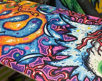 Cosmic Gaze" - Hand-Painted Skateboard Deck, 8.5"x33"