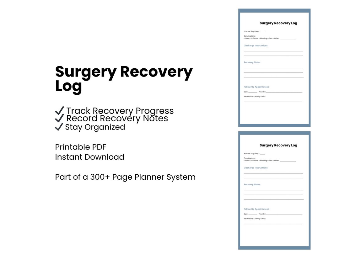 Post Surgery Recovery Chart Surgery Recovery Log Printable PDF | Post Surgery Recovery Tracker ...