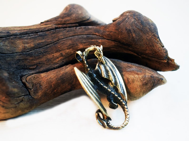 Bronze Dragon Pendant Metal Dragon Keychain Dragon Trinket Etsy