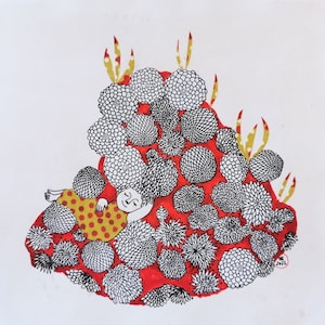 Träumen. Rot. Kunst für Kinder. Original Kunst. Collage. Naive Kunst. Handgefertigt. Helena Reis