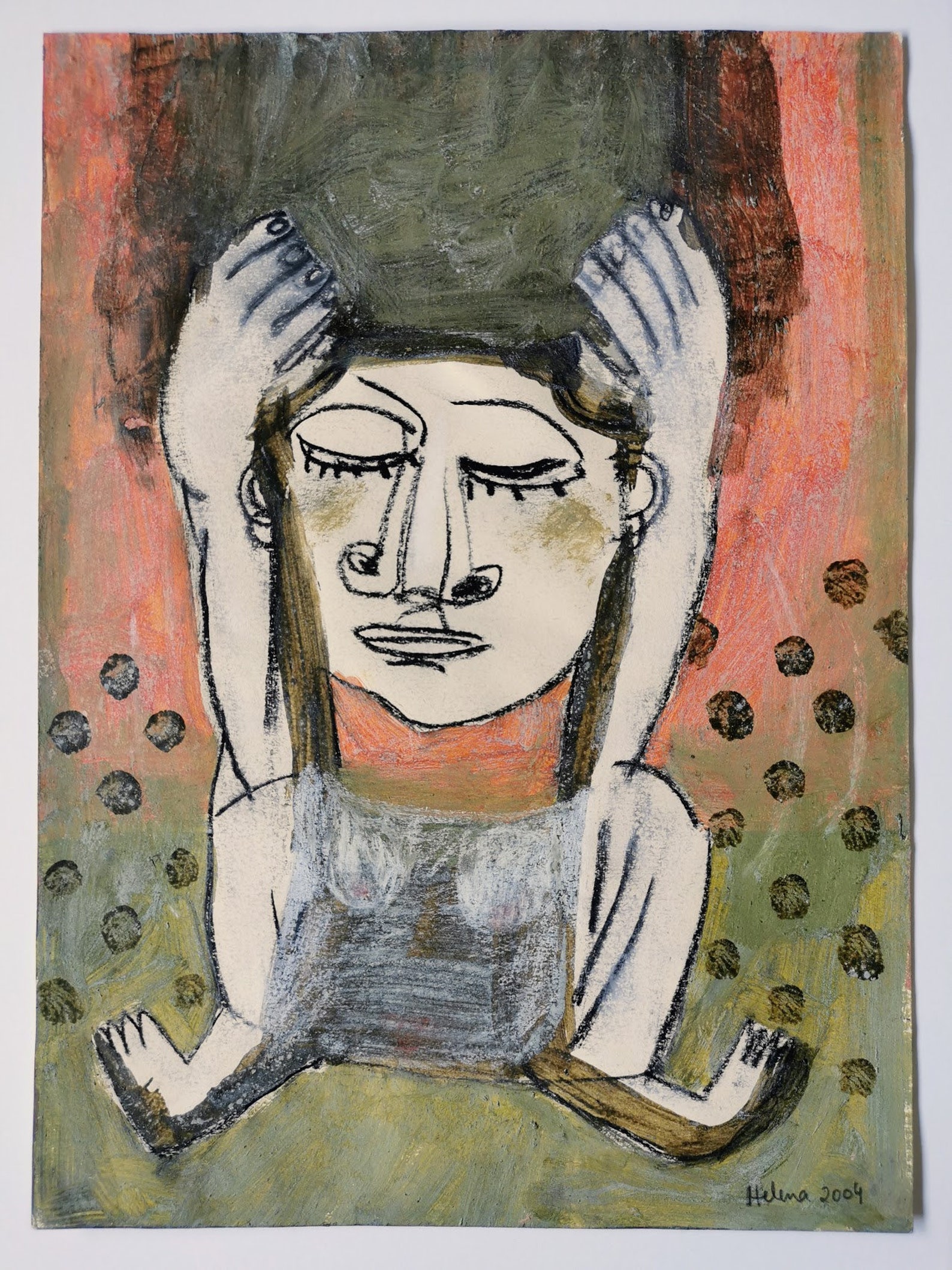 Holding head. Painting. Original Art. Illustration. Handmade. | Etsy