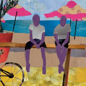 Sulla spiaggia , collage di carta strappata , stampa , alta quallità , decorazione murale