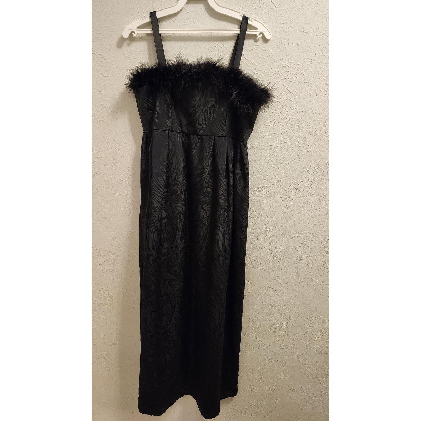 black dress with fur at the bottom Amya Strapless Faux Fur Dress