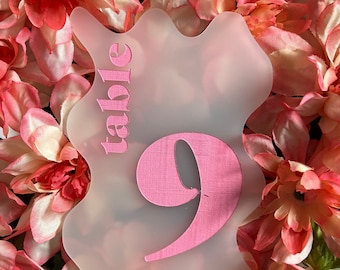 Retro Acrylic Table Numbers | Laser Engraved | Frosted Acrylic | Wavy, Groovy, Vintage, Eclectic | Custom Made