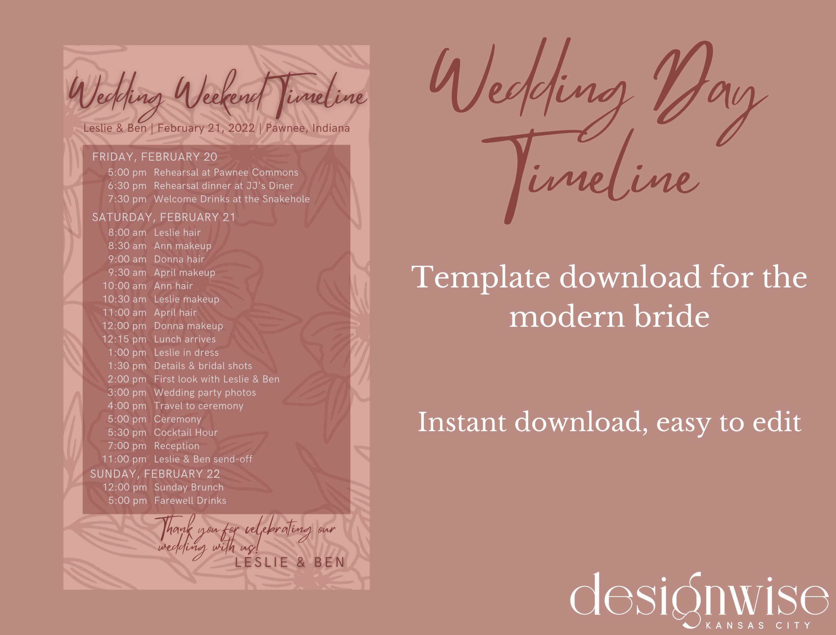 Wedding Timeline Template Day Of Timeline For Bridesmaids Etsy Australia