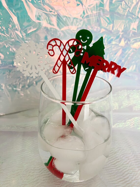 Christmas Swizzle Sticks, Drink Stirrers, Hot Cocoa, Cocktail