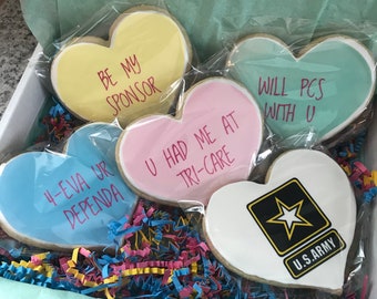 Valentine Military Cookies Conversation Hearts FREE SHIPPING - any military branch!