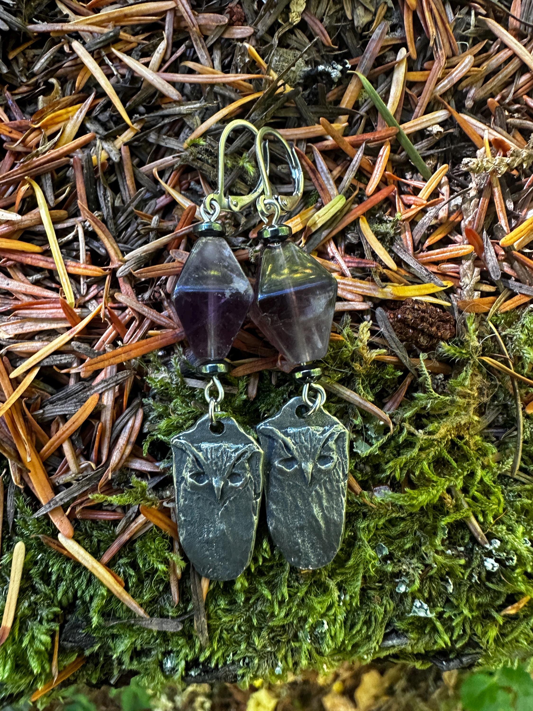 Owl Amethyst Gemstone Earrings