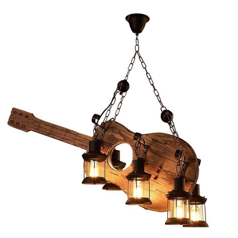 Guitar Wooden Chandelier 6 Lights Adjustable ChainAntique Etsy
