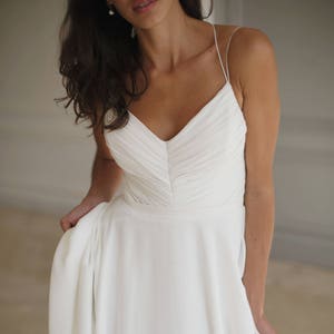 Wedding dress, Simple chiffon wedding dress, Beach wedding, Off-white bridesmaid dress, High low dresses, Spaghetti strap wedding dress image 1