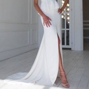 Long wedding skirt with front slit, Sheath wedding skirt, Sleek fitted wedding skirt with train, Sexy fit-and-flare wedding dress image 1