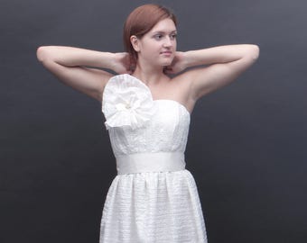 Silk wedding dress // 100% silk organza // Simple bridal gown with detachable brooch